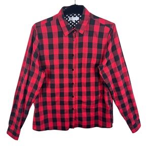 Hazel Blues Womens 1X Red Black Buffalo Plaid Button Down Cotton Farmhouse